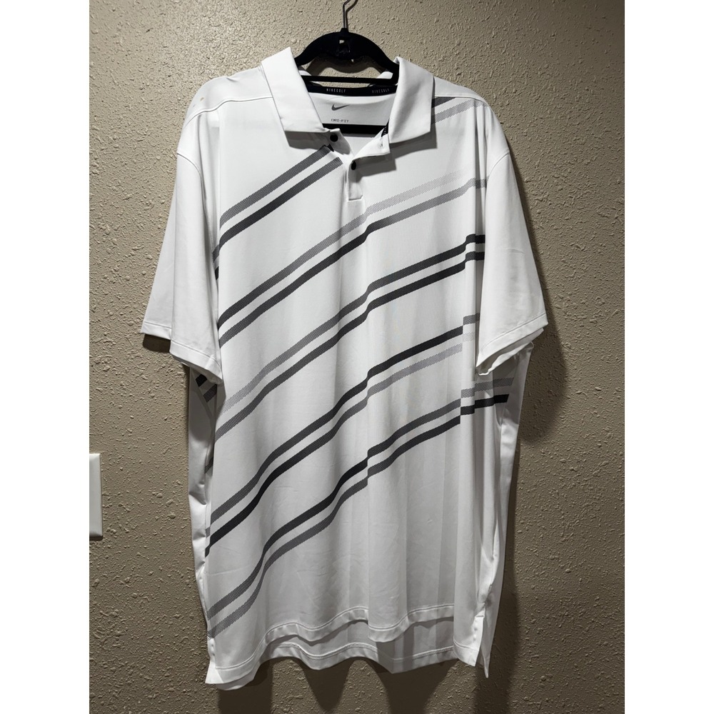 Nike Golf Dri-FIT Polo Shirt Mens XXL White Black Diagonal Stripe Short Sleeve